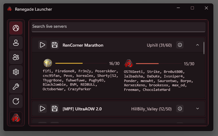 Servers screenshot